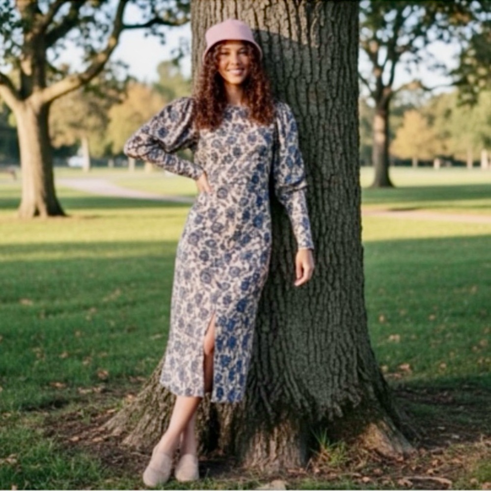 Moon River Blue Floral Corduroy Dress By Anthropologie - Picture 4 of 12